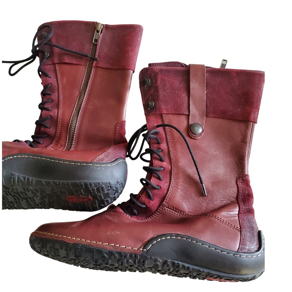 Wolky Burgundy Leather Lace Up Side Zip Boots Womens Size 39